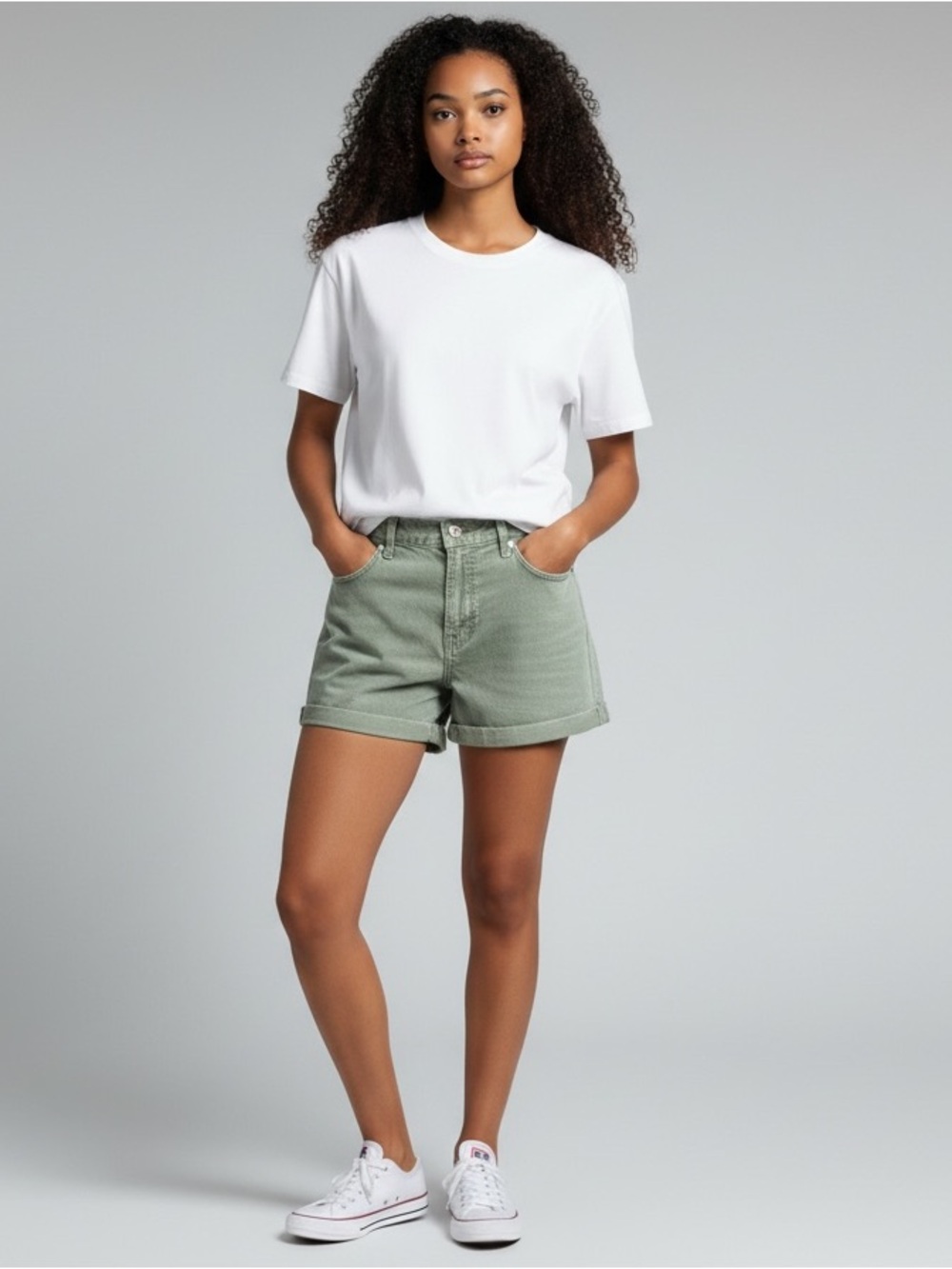 7 For All Mankind High-Rise Rolled-Hem Jean Shorts in Sage Green 29